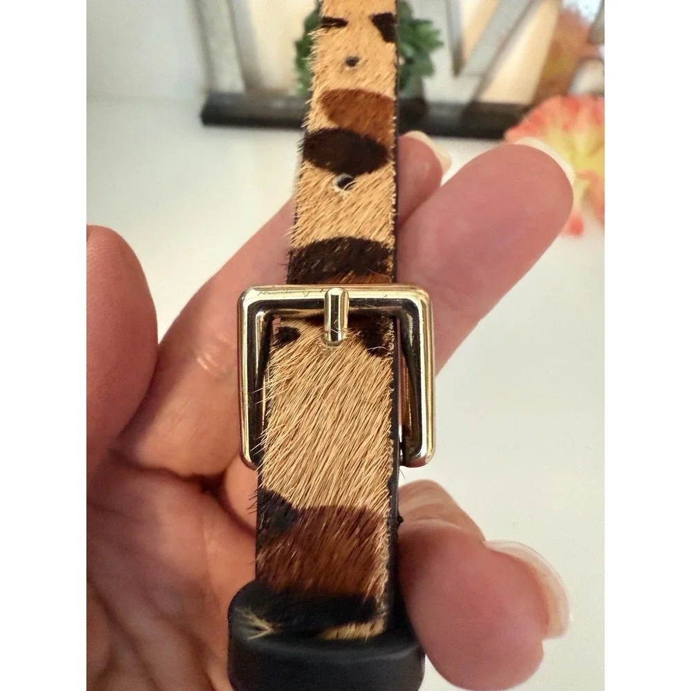 Banana Republic Dyed Calf‎ Hair Faux Leather Brown Skinny Belt Leopard Print XS